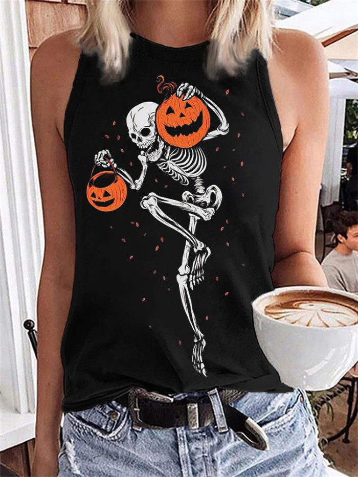 Halloween Skeleton With Pumpkin Lanterns Tank Top