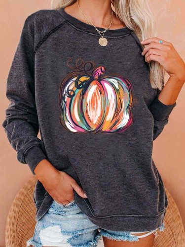 Women's Halloween Thanksgiving Day Pumpkin Print Casual Sweatshirt
