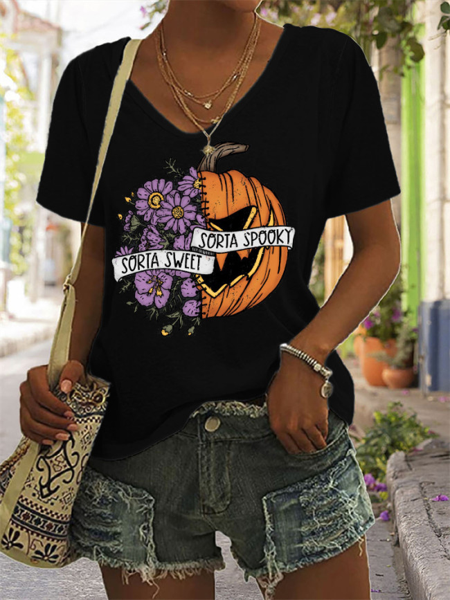 Sorta Sweet Sorta Spooky Floral Pumpkin T Shirt