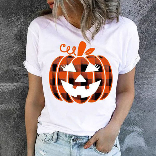 Casual Pumpkin Print Short Sleeve T-Shirt