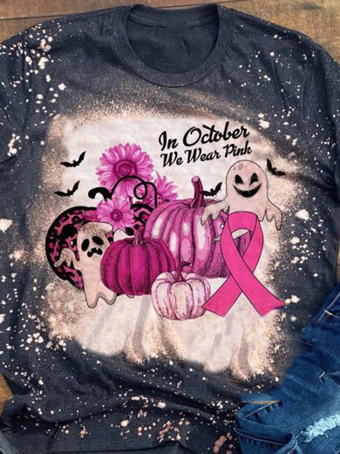 Breast Cancer Awareness Month Halloween Printed T-Shirt