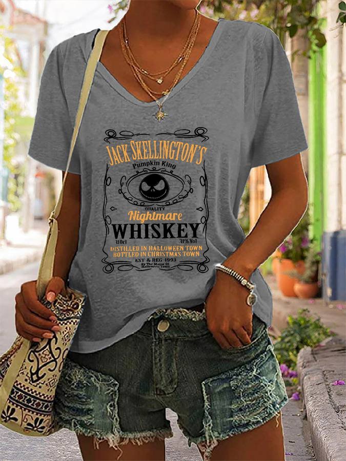 Women's Halloween Whisky Print Casual T-Shirt