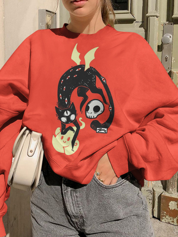 Halloween Demon Cat Print Sweatshirt