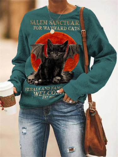 Halloween Spooky Black Cat Graphic Sweatshirt