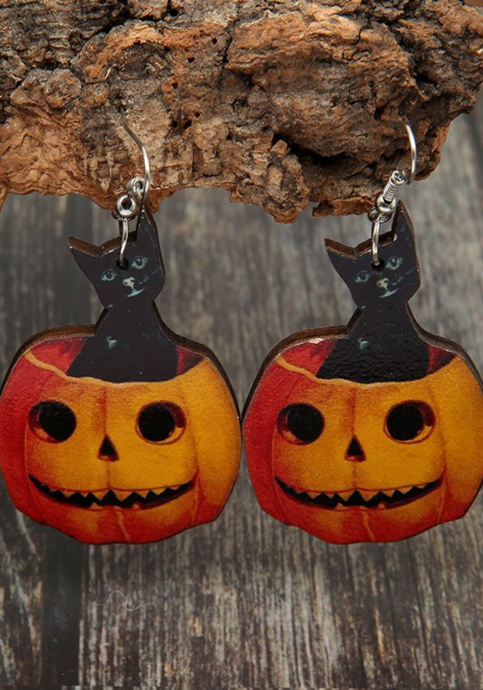 Halloween Pumpkin Accessory Wooden Earrings
