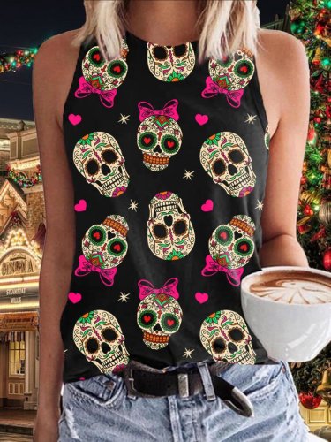 Women's Floral Skull Print Vest