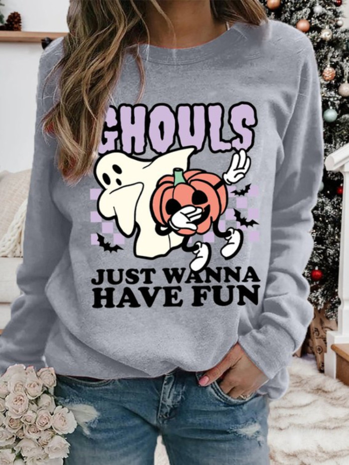 Halloween Just Wanna Have Fun Print Sweatshirt
