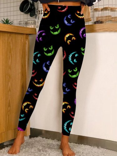 Women's Halloween Smiley Print Leggings