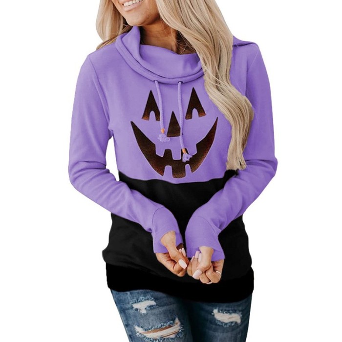 Halloween pumpkin print Long-sleeved hooded sweatshirt