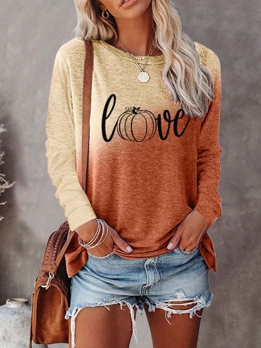 Women's Love Pumpkin Print Gradient Casual Sweatshirt