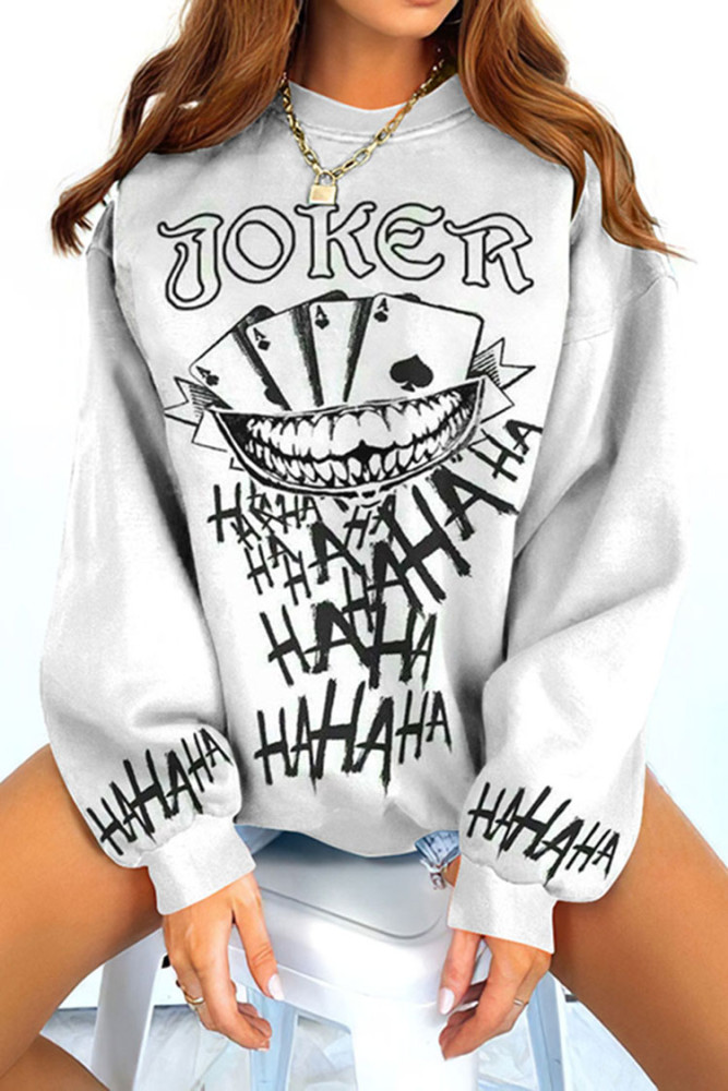Joker Card Print Crewneck Sweatshirt