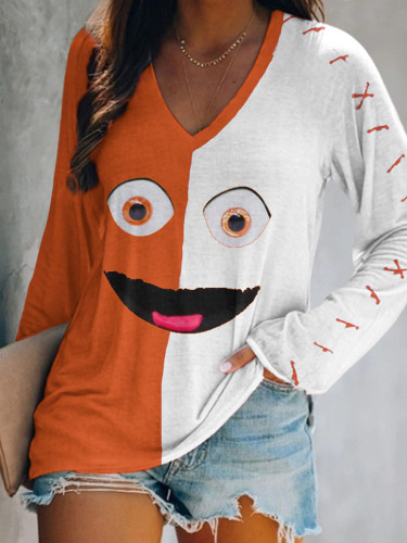 Halloween Funny Gritty Stick Contrast Color T-Shirt