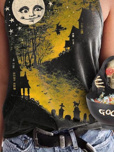 Women's Halloween Witch Print Sleeveless Tank Top