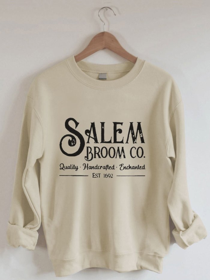 Women's Salem Broom Co Quality Handcrafted Enchanted Est 1692 Print Sweatshirt