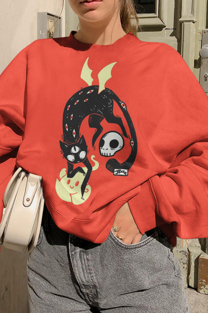 Halloween Demon Cat Print Sweatshirt