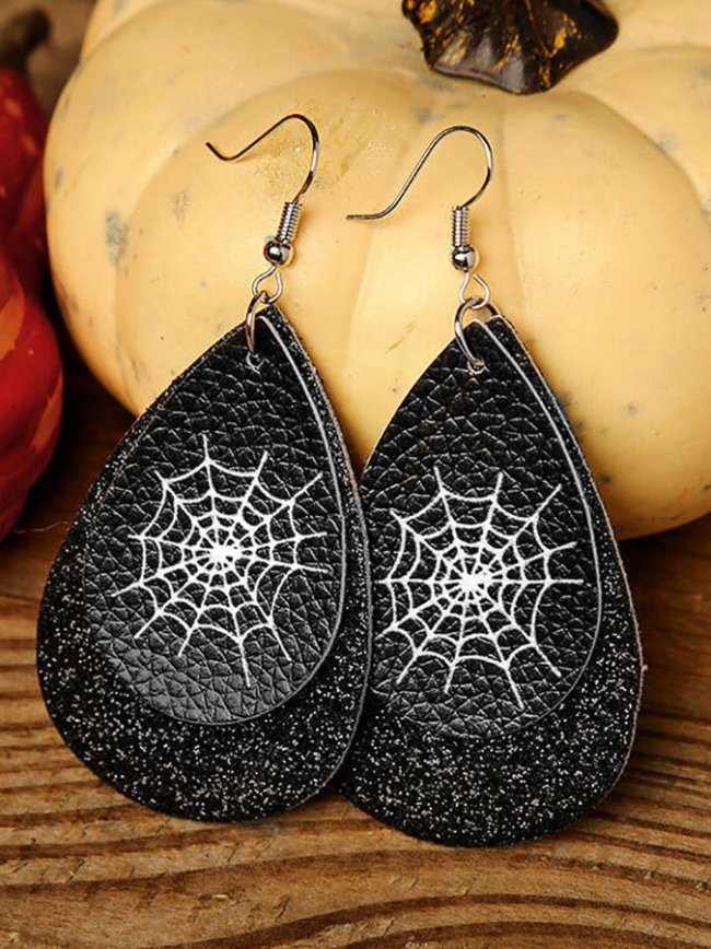 Halloween Pumpkin Drop Leather Earrings