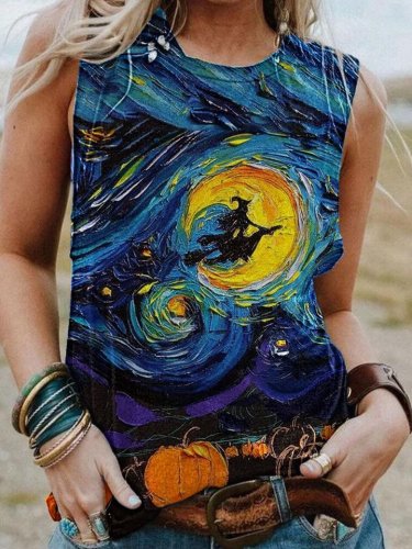 Women's Halloween Art Print Sleeveless T-Shirt