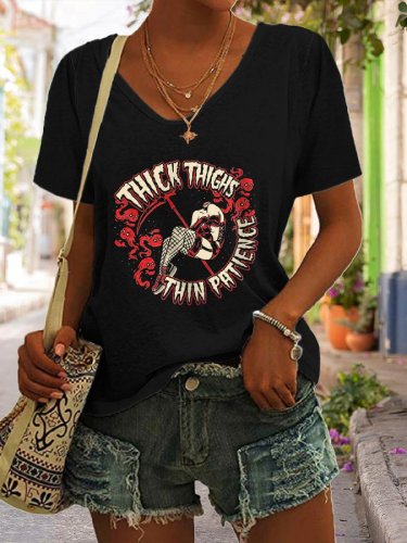 Skull Thin Patience Thick Thighs Print T-Shirt