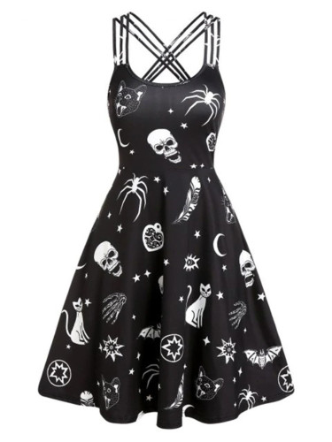 Halloween Inspired Print Sleeveless Mini Dress