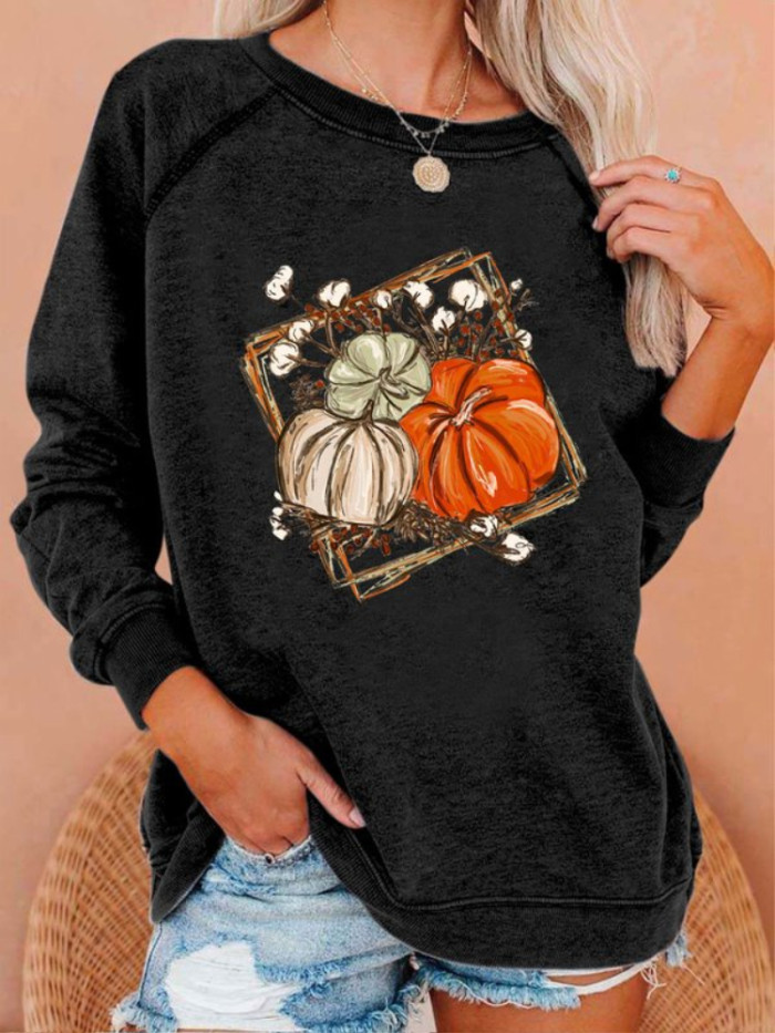 Halloween Pumpkin Print Cozy Long Sleeve Sweatshirt