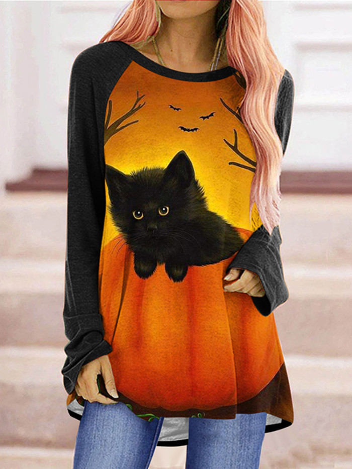 Halloween Cat Pumpkin Print Tunic