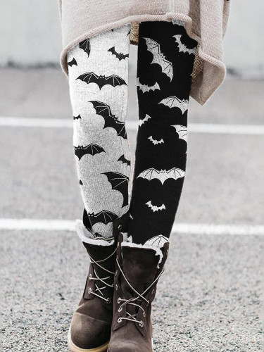 Halloween Spooky Bats Contrast Color Leggings