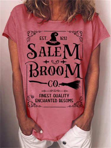 Halloween Salem Broom Co Graphic Loose T Shirt