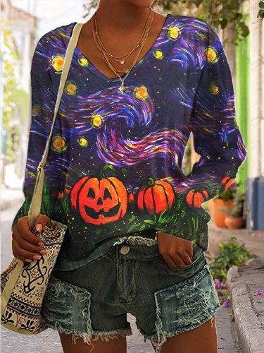 Women Halloween Print Long Sleeve Casual T-Shirt