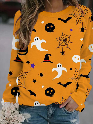 Halloween Ghost & Bat Print Casual Sweatshirt