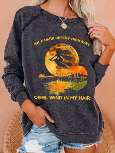 Women's Witch Bats Cool Wind In My Hair Halloween Casual Sweatshirts