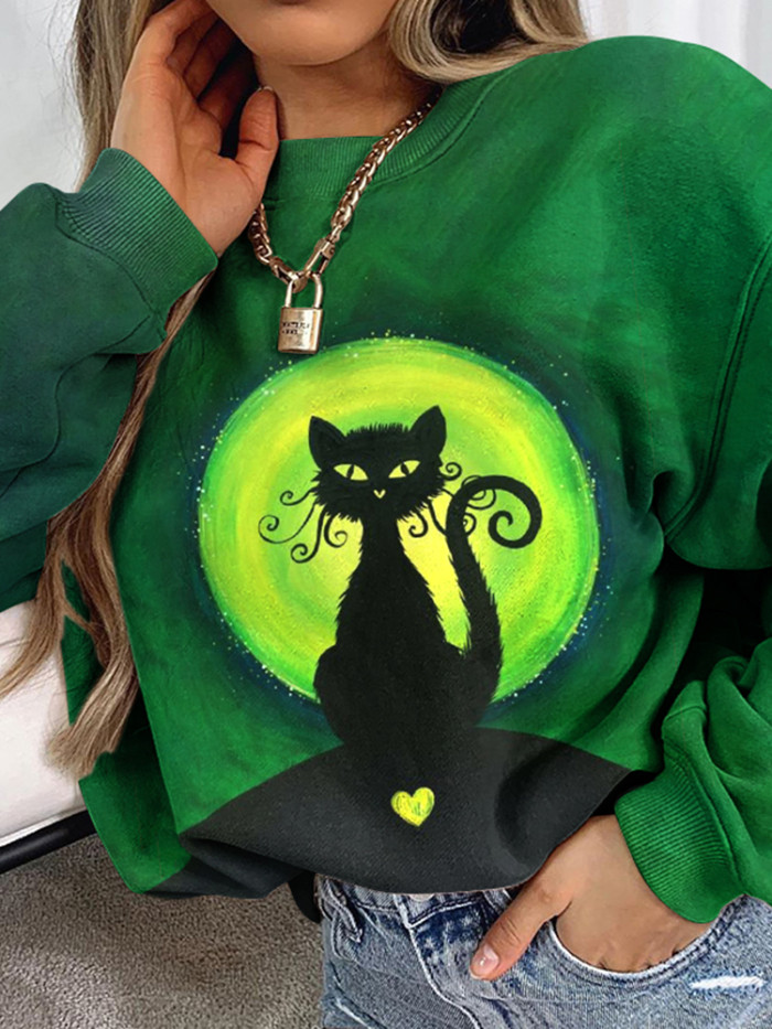 Halloween Heart Cat Print Sweatshirt