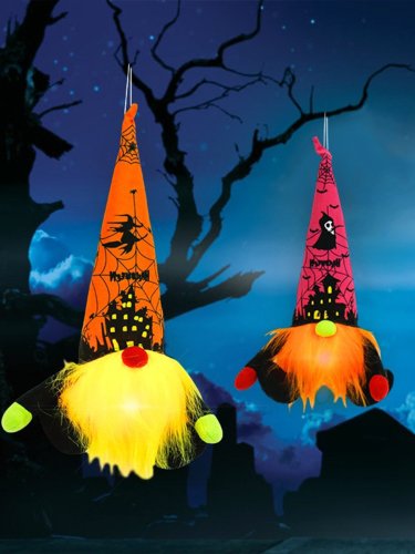 Cute Witch Hat Glowing Halloween Gnome Ornament
