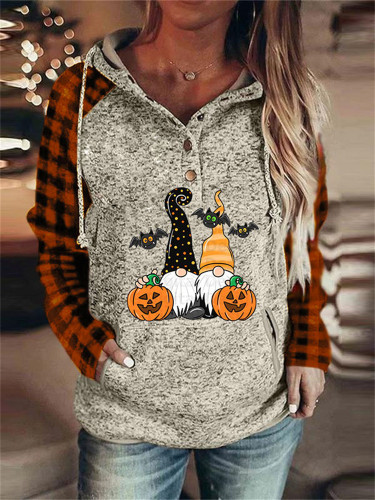 Pumpkin Print Halloween Hooded Sweatshirt