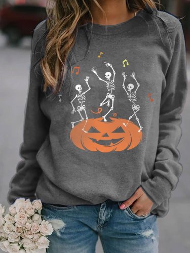 Women's Halloween Dancing Skeleton Print Sweatshirt
