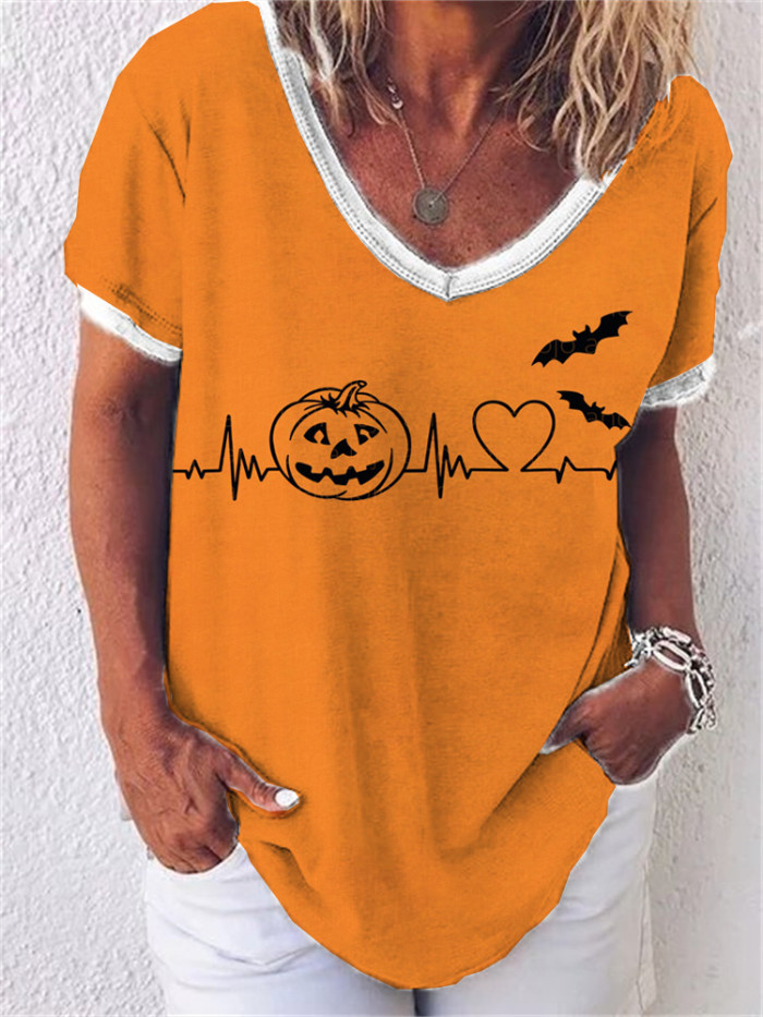 Halloween Pumpkin Heartbeat Comfy T Shirt