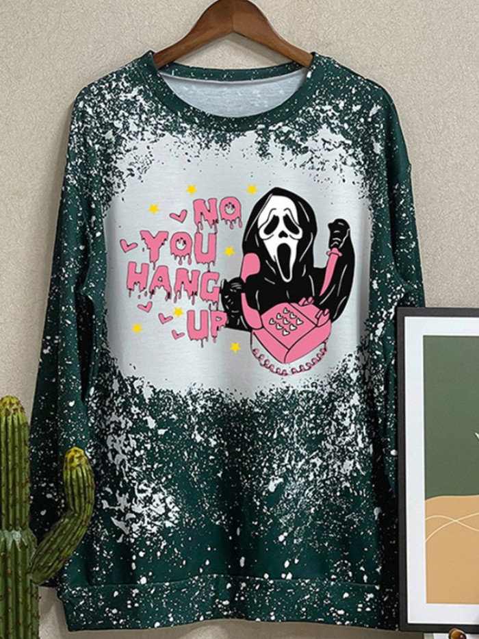 Halloween Fun Ghost Print Long Sleeve T Shirt
