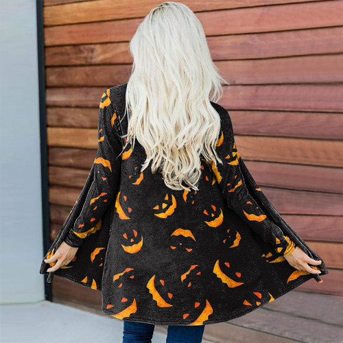 Halloween Pumpkin Print Long Sleeve Cardigan
