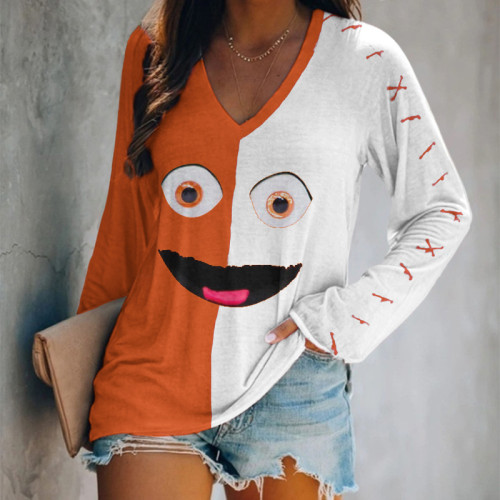 Halloween Funny Gritty Stick Contrast Color T-Shirt