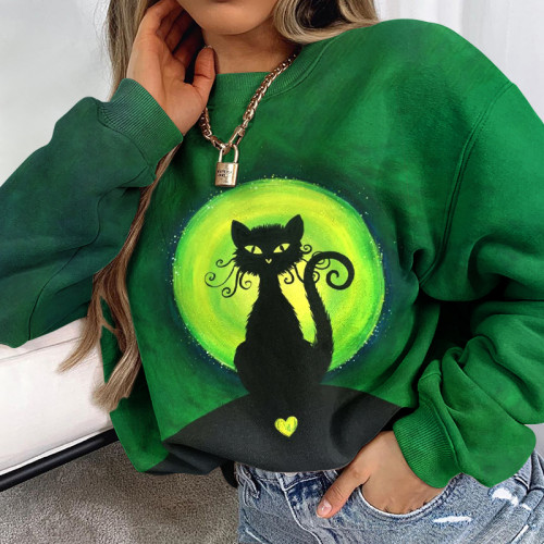 Halloween Heart Cat Print Sweatshirt