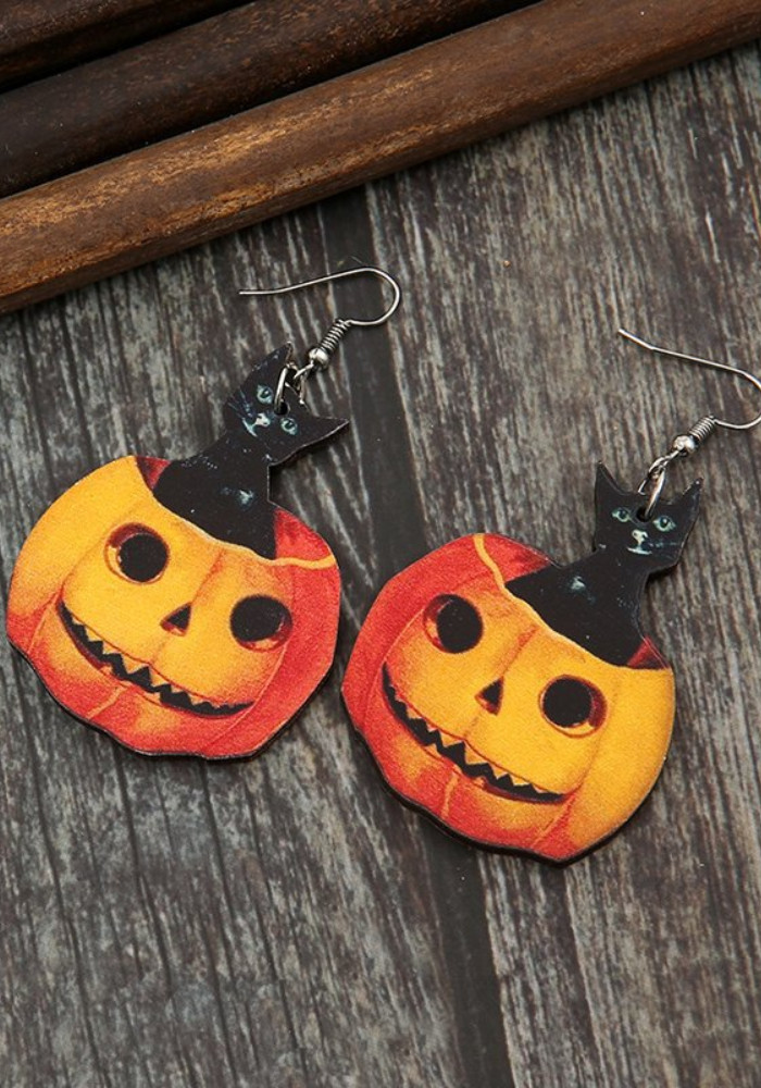Halloween Pumpkin Accessory Wooden Earrings
