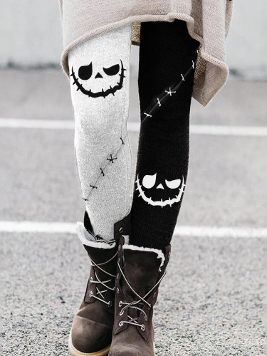 Halloween Spooky Face Contrast Color Leggings