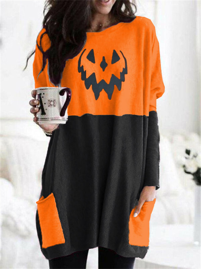 Halloween Spooky Face Contrast Colors Tunic Shirt