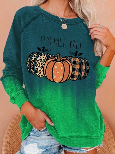 Fashion Gradient Pumpkin Print Long Sleeve Sweatshirt