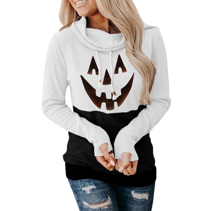 Halloween pumpkin print Long-sleeved hooded sweatshirt