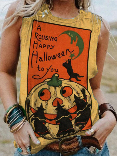 Vintage Halloween Pumpkin & Witches Tank Top