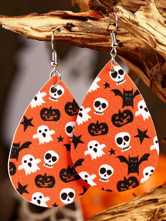 Halloween Pumpkin Drop Leather Earrings