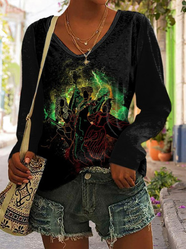 Abstract Halloween Sisters Print Casual T Shirt