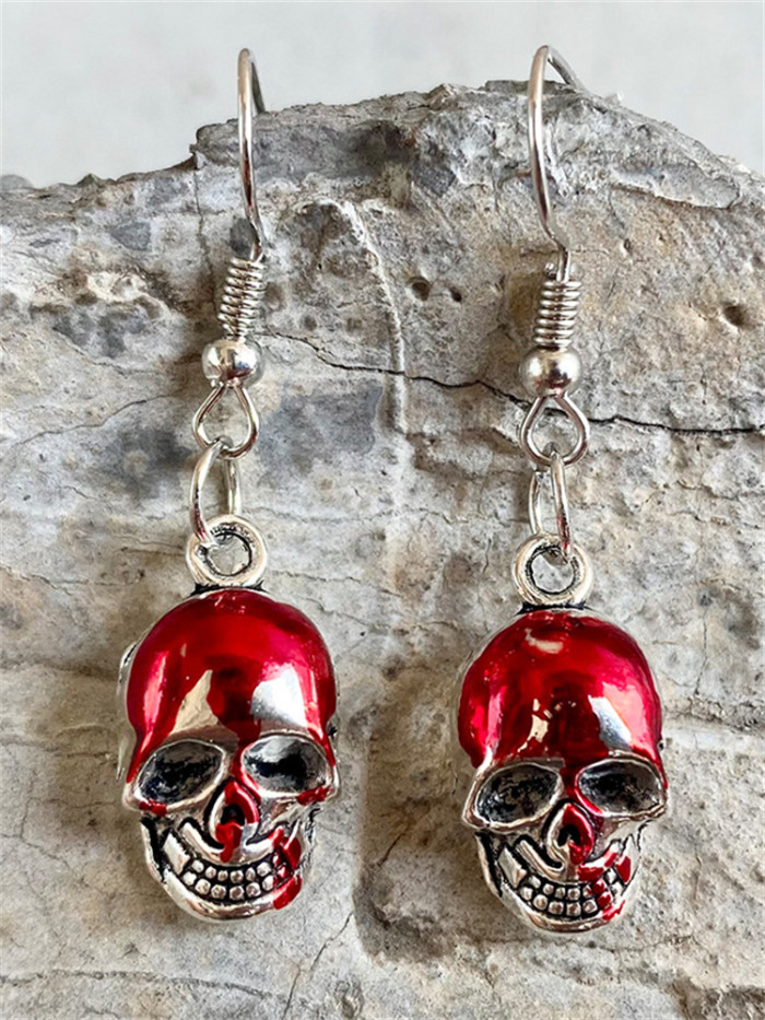 Horrifying Halloween Axe Skull Pendant Earrings