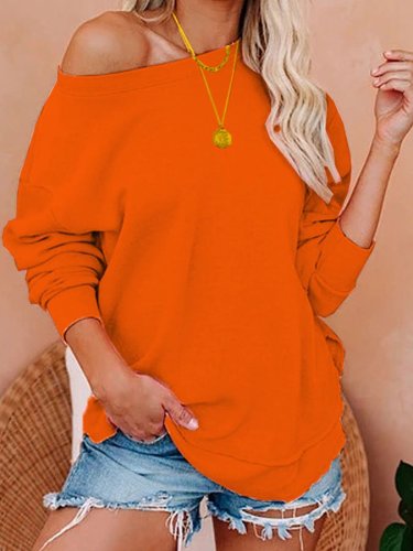 Casual Long Sleeve Pullover Solid Color Sweatshirt