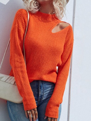 Women's semi-high-necked off-the-shoulder casual sweater